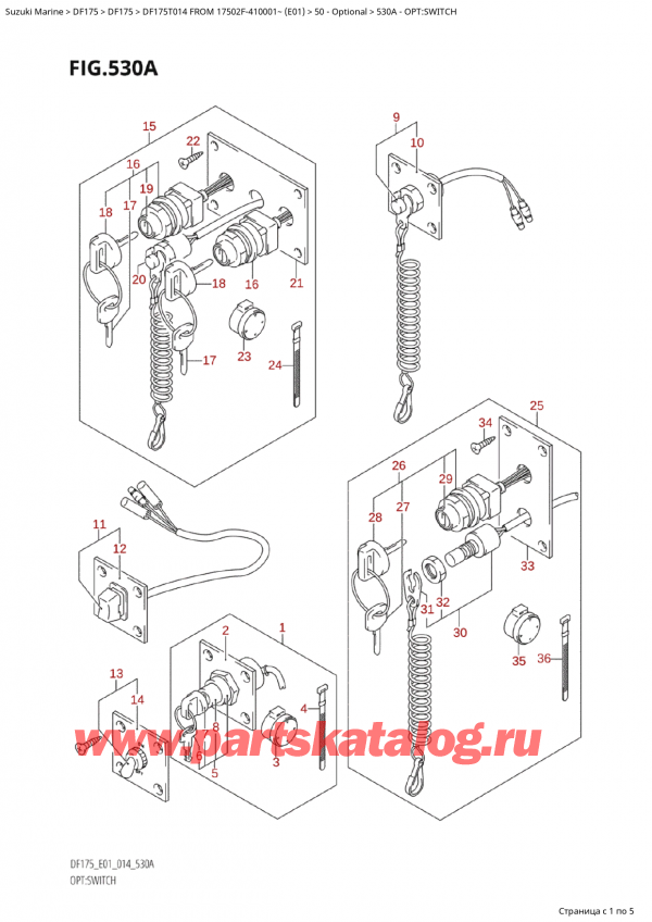 ��������� ������������ ��������, �� �����, SUZUKI Suzuki DF175T L / X FROM 17502F-410001~  (E01) - 2014 ������ 2014 ����, Opt:switch