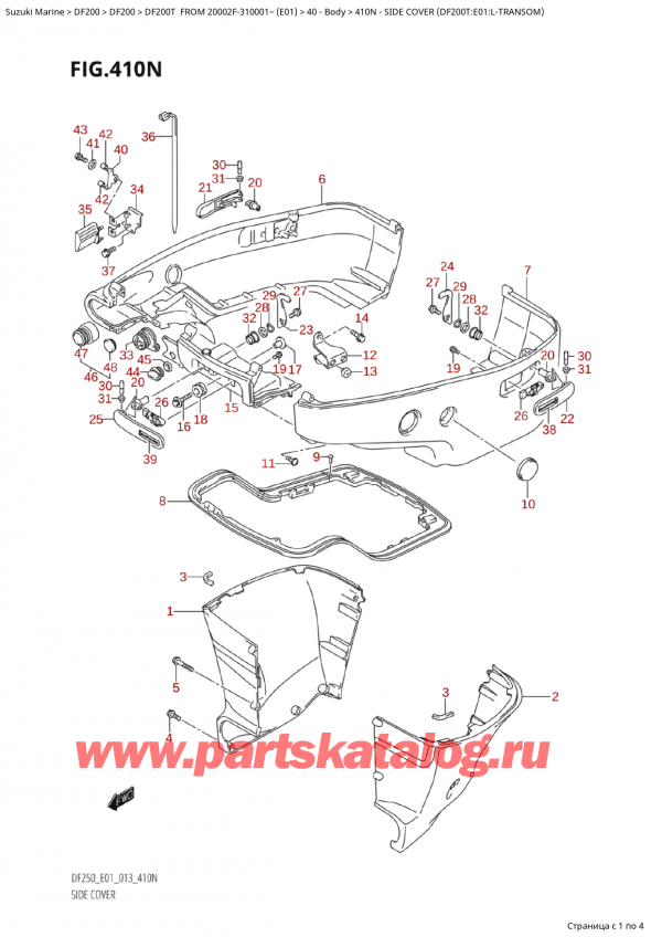 ������ ������������ ��������, �� ��������� �������� ���������, Suzuki Suzuki DF250T X / XX FROM 25003F-310001~  (E01 013) ������ 2013 ����, Side Cover (Df200T:e01:LTransom) - ������� ������ (Df200T: e01: LTransom)