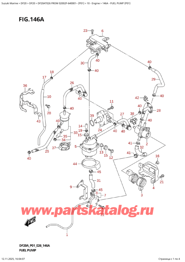 ������ ��������, �� �������� �����, Suzuki DF20A TS / TL FROM 02002F-640001~  (P01 026), Fuel  Pump  (P01) - ��������� ����� (P01)