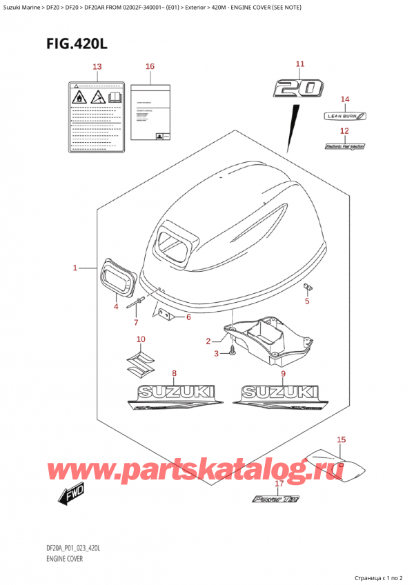  ,  , Suzuki Suzuki DF20A RS / RL FROM  02002F-340001~ (E01) - 2023, Engine Cover (See Note)