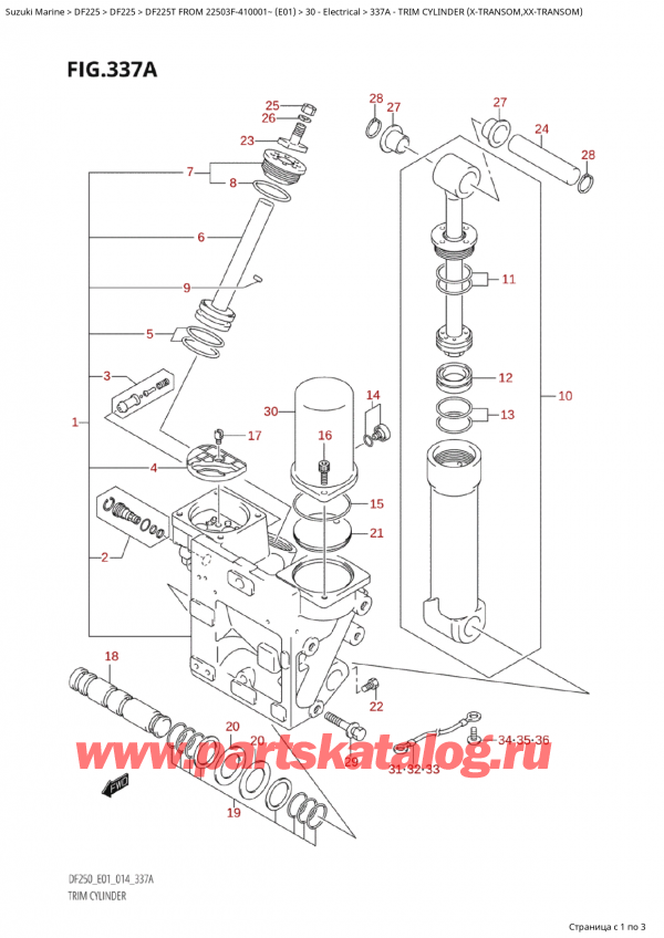 ������������ ��������, �� ��������� ���������, Suzuki Suzuki DF225T X / XX FROM 22503F-410001~  (E01) - 2014, Trim Cylinder  (XTransom,XxTransom)
