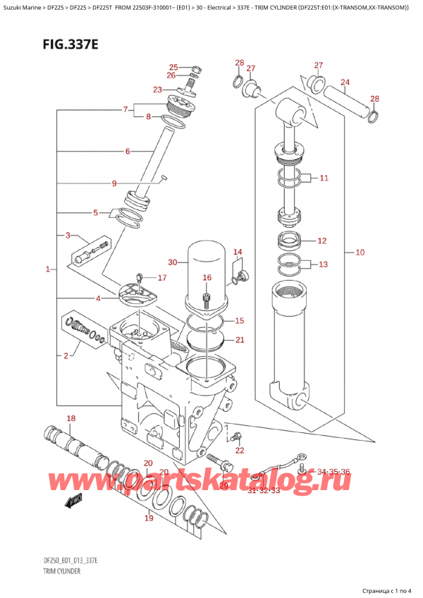������������ ��������, �� ���������, Suzuki Suzuki DF225T X / XX FROM 22503F-310001~  (E01 013) ������ 2013 ����, ������� ����� (Df225T: e01: (XTransom, XxTransom) )