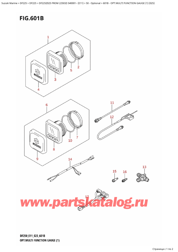  ,  , Suzuki DF225Z X / XX FROM 22503Z-540001~ (E11 025), Opt:multi  Function  Gauge  (1)  (025)