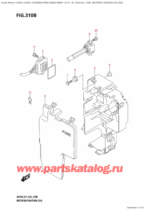 ��������, �� ��������� ���������, Suzuki DF250Z X / XX FROM 25003Z-540001~ (E11 025) ������ 2025 ����, Rectifier / Ignition Coil (025) / ����������� / ������� ��������� (025)