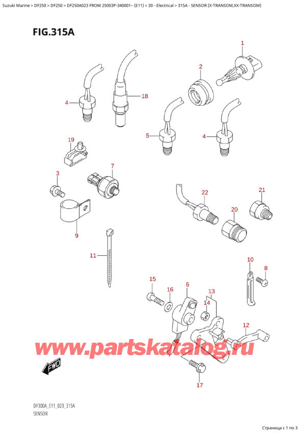   ,  , Suzuki Suzuki DF250AP X / XX FROM 25003P-340001~  (E11) - 2023, Sensor  (XTransom,XxTransom)