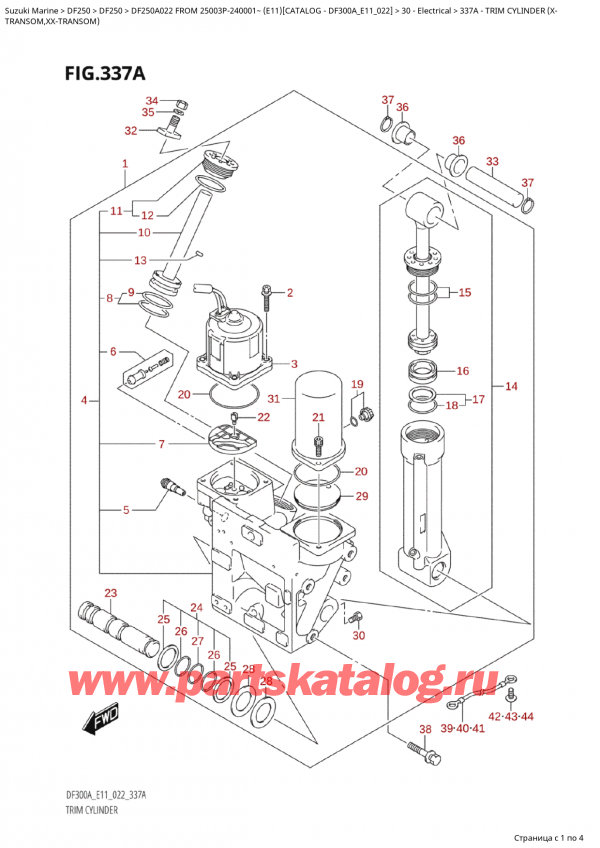 ������ �������������, �� ��������� ���������, Suzuki Suzuki DF250AP X / XX FROM 25003P-240001~  (E11) - 2022, Trim  Cylinder (X