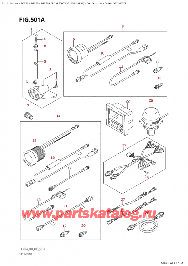 ������ �������������, �� ��������� ���������, Suzuki Suzuki DF250AP X / XX FROM 25003P-310001~  (E01 013), Opt:meter / �����: �������