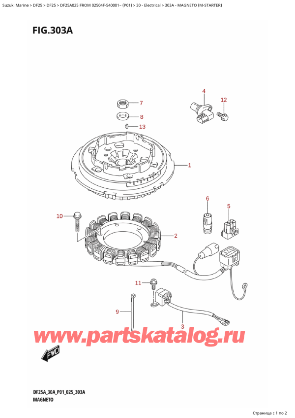   ,    , Suzuki DF25A S / L FROM 02504F-540001~ (P01 025)  2025 , Magneto (MStarter) -  (M)