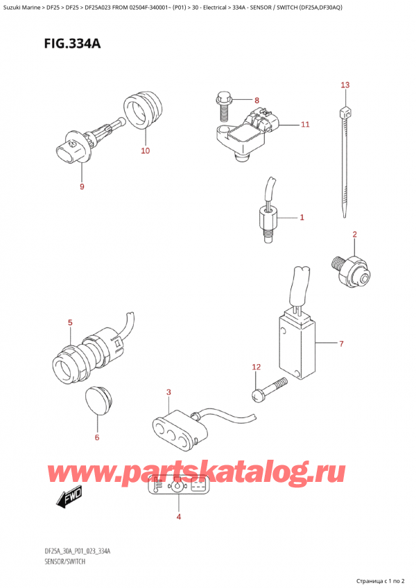   , , Suzuki Suzuki DF25A S / L FROM 02504F-340001~  (P01) - 2023,    (Df25A, Df30Aq) / Sensor / Switch (Df25A,Df30Aq)