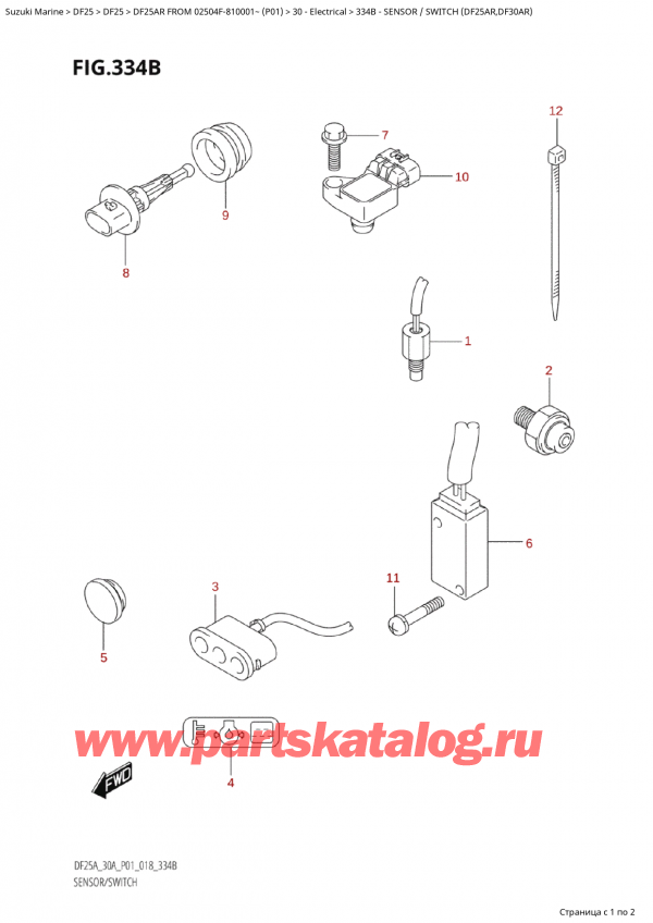  ,   , Suzuki Suzuki DF25AR S / L FROM 02504F-810001~  (P01) - 2018  2018 , Sensor / Switch (Df25Ar,Df30Ar)