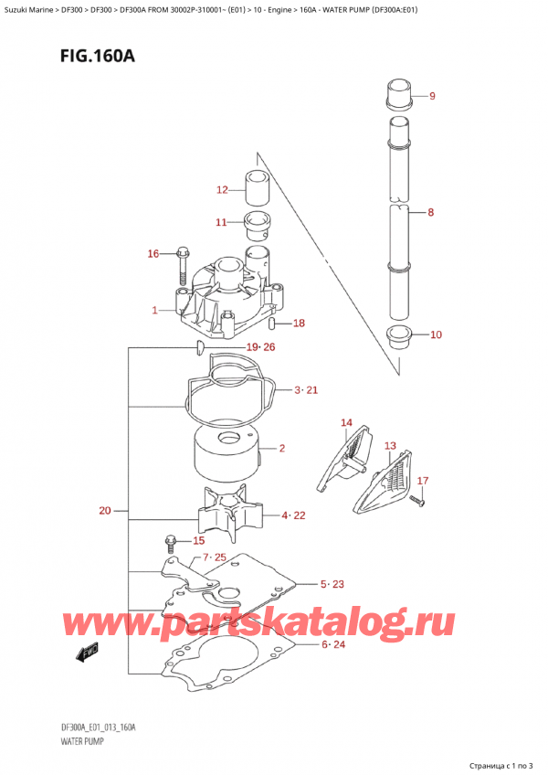   ,   , Suzuki Suzuki DF300AP X / XX FROM 30002P-310001~  (E01 013)  2013 , Water Pump (Df300A:e01)