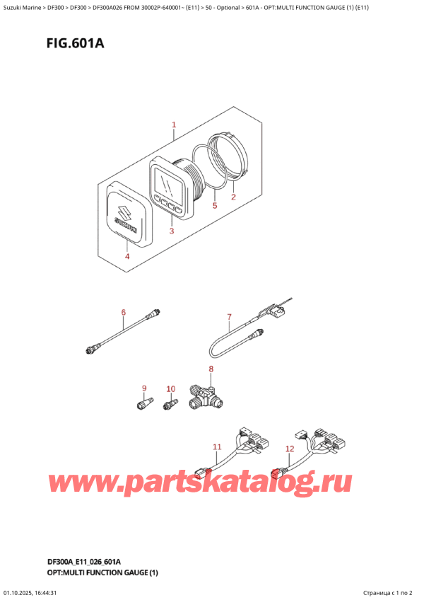������ �������������, �� �����, Suzuki DF300AT X / XX FROM 30002P-640001~ (E11 026), �����: multi Function Gauge (1) (E11)