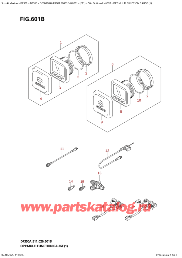 ��������� ��������, �� ���������, Suzuki DF300BT X / XX FROM 30003F-640001~ (E11 026), Opt:multi  Function  Gauge  (1)