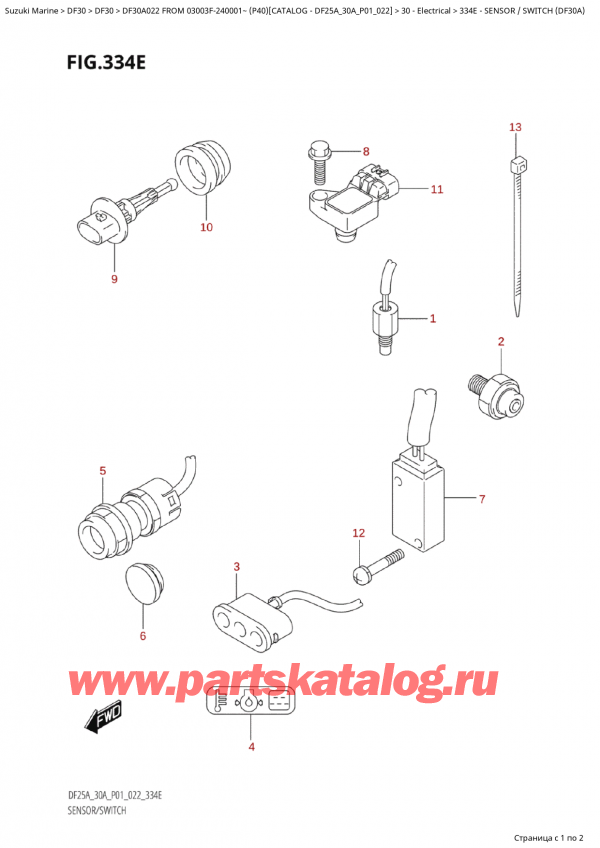  ,   , Suzuki Suzuki DF30A S / L FROM 03003F-240001~  (P40) - 2022  2022 , Sensor  /  Switch  (Df30A) -    (Df30A)