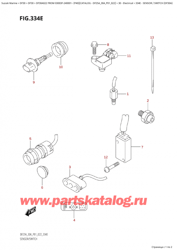   ,   , Suzuki Suzuki DF30A S / L FROM 03003F-240001~  (P40) - 2022  2022 , Sensor  /  Switch  (Df30A)