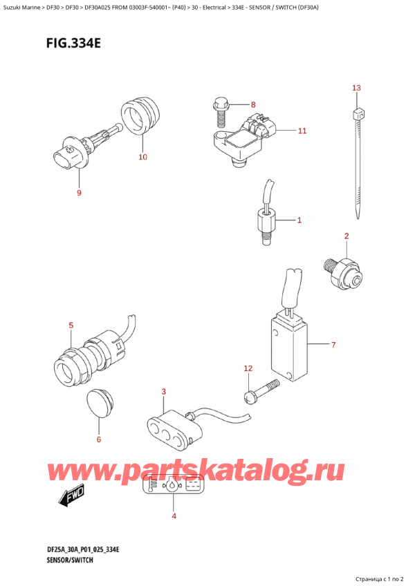  ,   , Suzuki DF30A TS-TL FROM 03003F-540001~ (P40 025)  2025 , Sensor / Switch (Df30A)