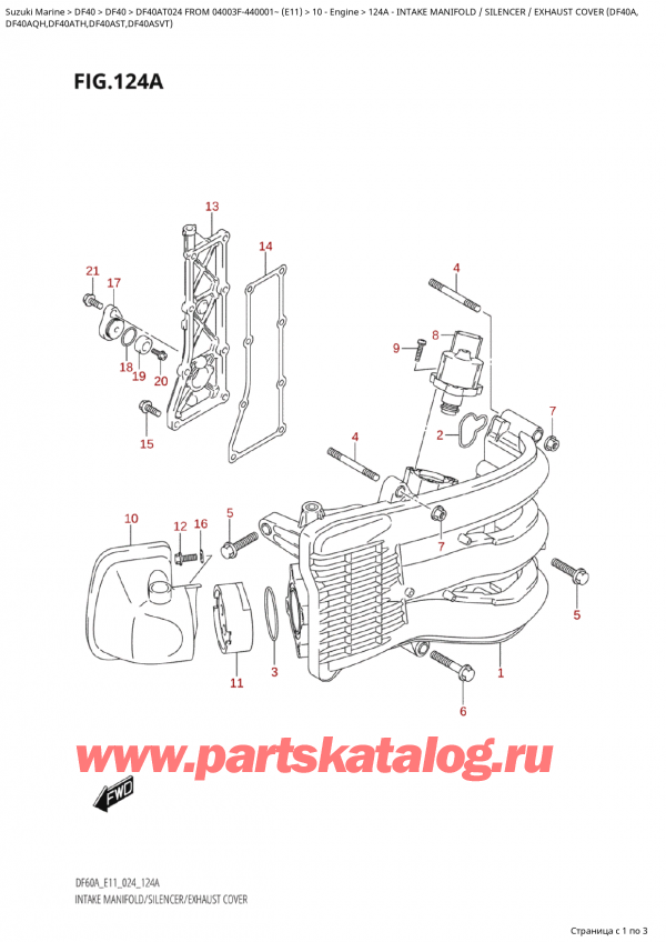   ,    , Suzuki Suzuki DF40A TS / TL FROM 04003F-440001~  (E11 024), Intake  Manifold  /  Silencer  /  Exhaust Cover (Df40A,