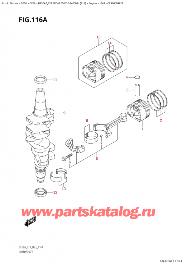  ,   , Suzuki Suzuki DF50A TS / TL FROM 05003F-240001~  (E11) - 2022  2022 , Crankshaft - 