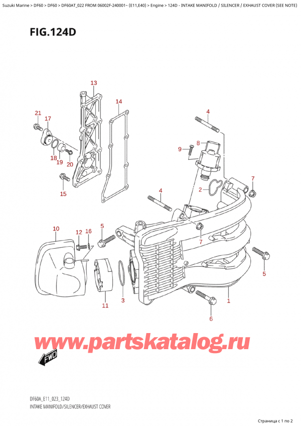  ,  ,  Suzuki DF60A TS / TL FROM 06002F-240001~  (E11) - 2022  2022 , Intake Manifold / Silencer  /  Exhaust Cover  (See  Note)