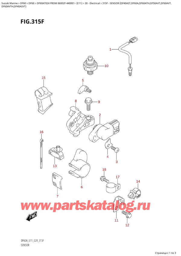   ,   , Suzuki Suzuki DF60A TS / TL FROM 06002F-440001~  (E11 024), Sensor  (Df40Ast,Df60A,Df60Ath,Df50Avt,Df60Avt,