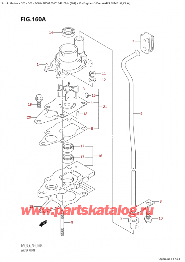 , , SUZUKI Suzuki DF6 K4 FROM 00601F-421001~ (P01)  2004 ,   (K2, K3, K4) - Water Pump (K2,K3,K4)