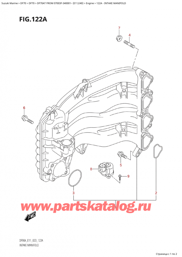 ������ �������������, �� �����, Suzuki Suzuki DF70A TS / TL FROM 07003F-340001~ (E11) - 2023, Intake Manifold / �������� ���������