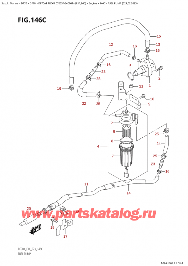 ������ �������������, �� ��������� ���������, Suzuki Suzuki DF70A TS / TL FROM 07003F-340001~ (E11) - 2023, Fuel Pump (021,022,023) - ��������� ����� (021, 022, 023)