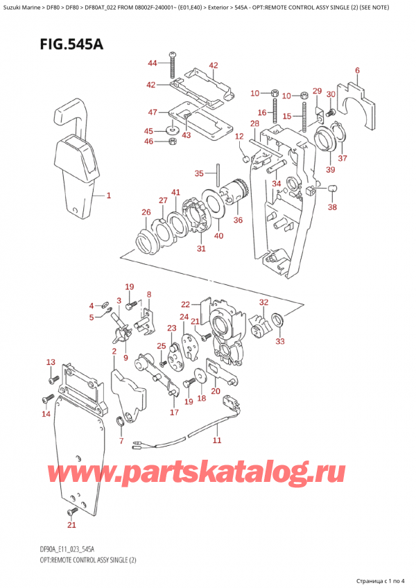  ,  ,  Suzuki DF80A TS / TL FROM 08002F-240001~  (E01) - 2022  2022 , Opt:remote Control Assy  Single  (2) (See Note)