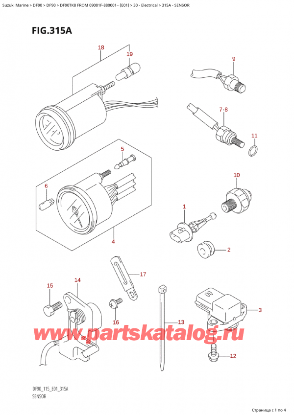  ,    , Suzuki Suzuki DF90TK8 FROM 09001F-880001~  (E01) - 2008,  / Sensor