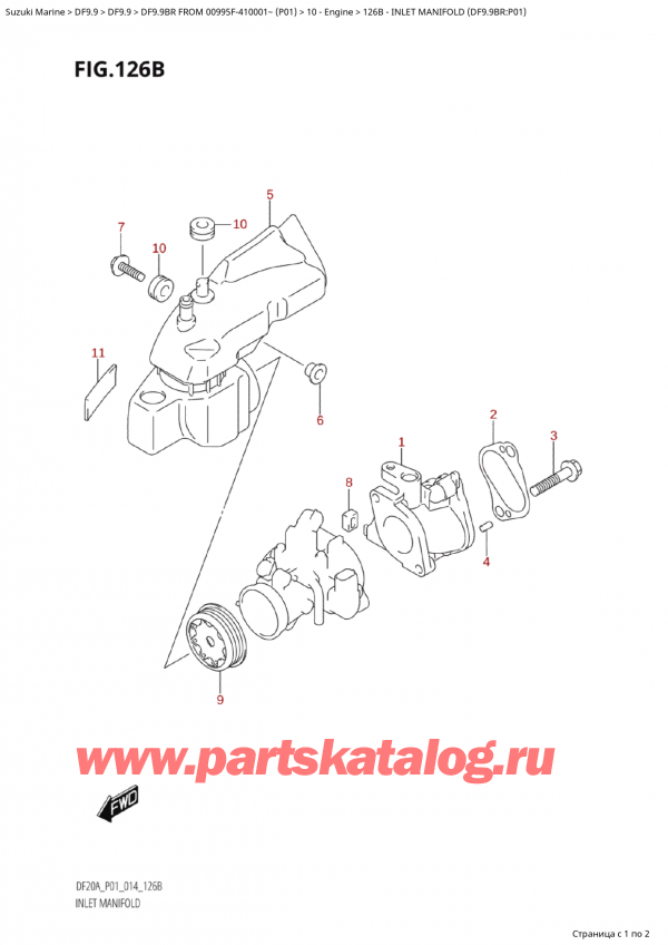 ������������ ��������, �� �������� �����, Suzuki Suzuki DF9.9B RS / RL FROM 00995F-410001~ (P01) - 2014, Inlet Manifold (Df9.9Br:p01)