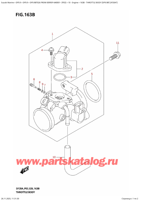 ������ �������������, �� �������� �����, Suzuki DF9.9BT S / L FROM 00995F-640001~ (P03 026) ������ 2026 ����, Throttle  Body  (Df9.9Bt,Df20At)