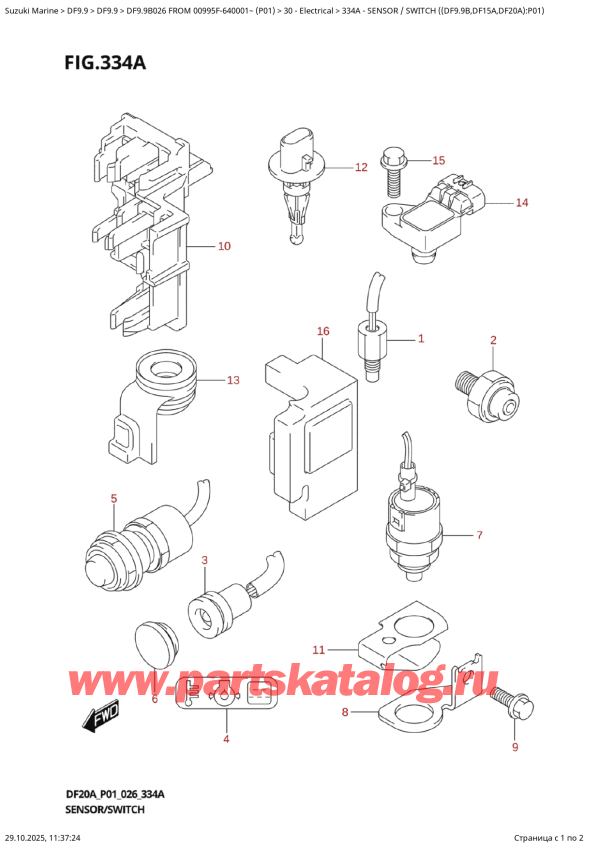  , , Suzuki DF9.9B S / L FROM 00995F-640001~ (P01 026),    ( (Df9.9B, Df15A, Df20A) : P01) / Sensor  /  Switch  ((Df9.9B,Df15A,Df20A):P01)