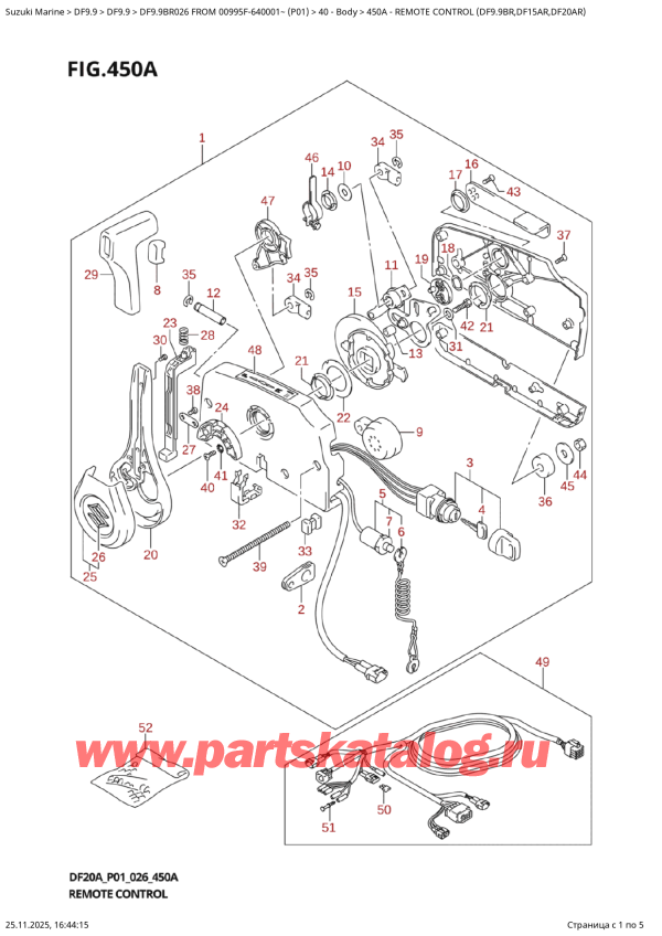 ��������� ������������ ��������, �� �������� �����, Suzuki DF9.9BR S / L FROM 00995F-640001~ (P01 026), Remote  Control  (Df9.9Br,Df15Ar,Df20Ar)