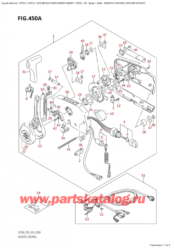 ��������� ��������, �� ��������� ���������, Suzuki Suzuki DF9.9B TS / TL FROM 00995F-440001~  (P03 024), Remote Control (Df9.9Bt,Df20At) / ������������� ���������� (Df9.9Bt, Df20At)