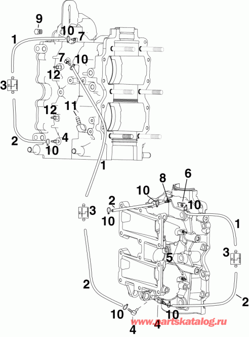 ����� EVINRUDE E60DGTLAGB  - oil Recirculation System / C������ ������������ �����