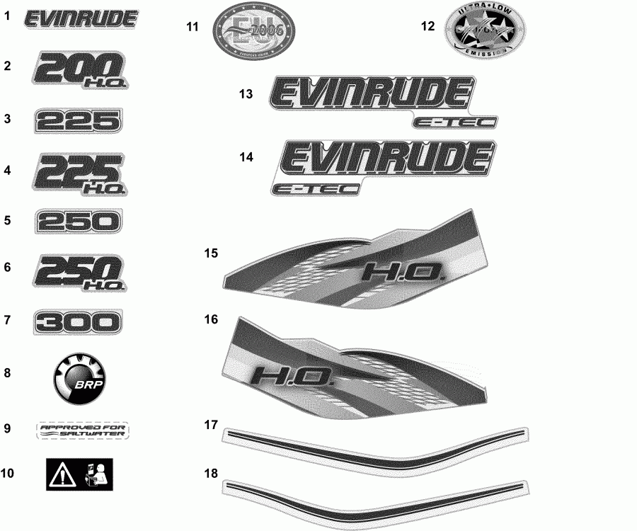 �������� ����� Evinrude DE225PXAAC  - �������� - ����� / decals - White