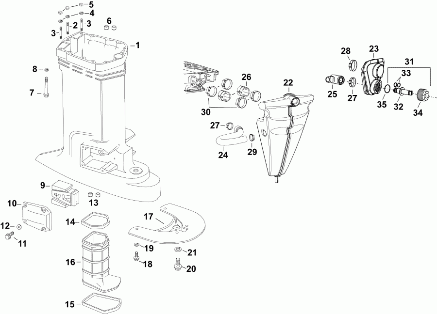 ��������� �������� ����� Evinrude DE300PXAAC  - exhaust Housing & Muffler - ���������� ������� & Muffler