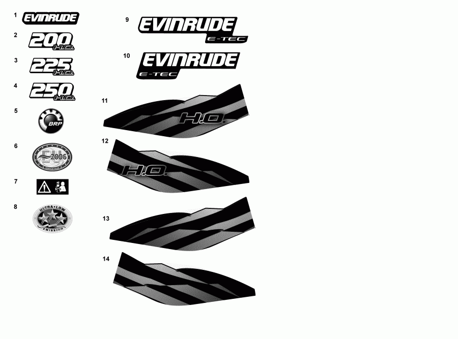 ��������� ����� EVINRUDE E225DHXAAB  - �������� - ������� - decals - Blue