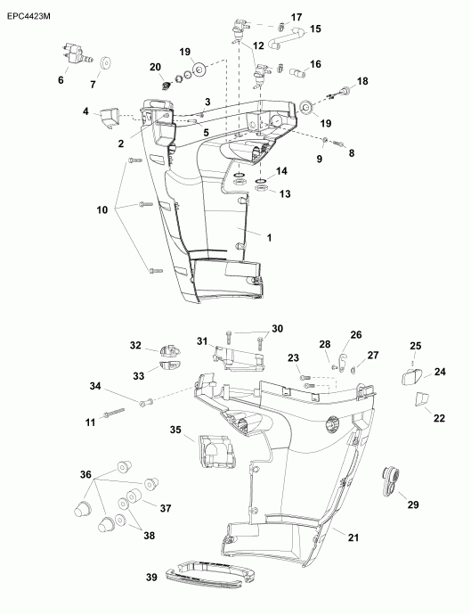 ��������� ��������� Evinrude B30MRLABB  - lower Engine Cover - ������ ������ ���������