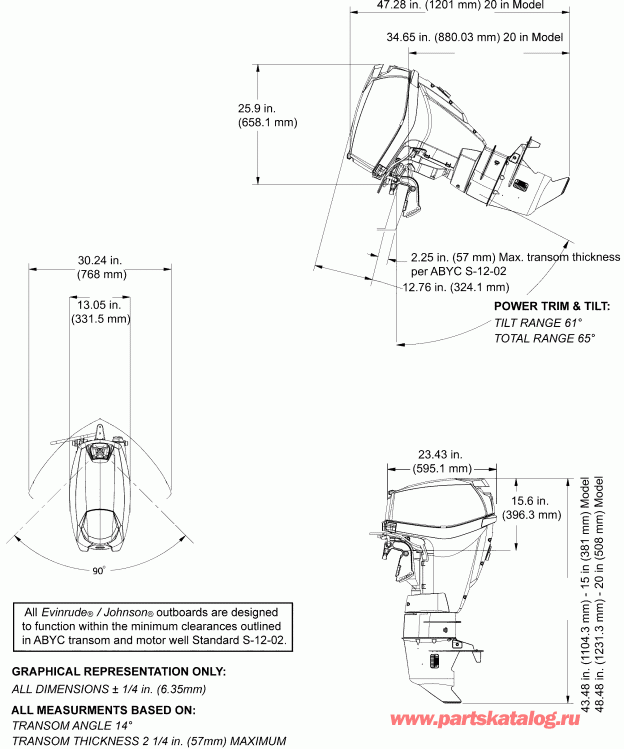 ��������� ����� EVINRUDE E25DELABB  - ������ Tilt, Remote Steer - Manual Tilt, Remote Steer