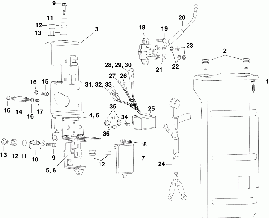 �������� ����� EVINRUDE E300DCZABB  - ��������� ��������� & Components / electrical Bracket & Components