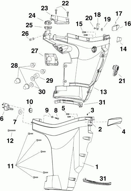 ��������� ��������� EVINRUDE E30DRGABB  - ������ ������ ��������� - lower Engine Cover