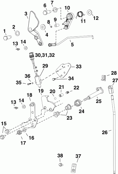  Evinrude E30DRSLABF  - throttle & Shift Linkage - �������� & ������������� ���������