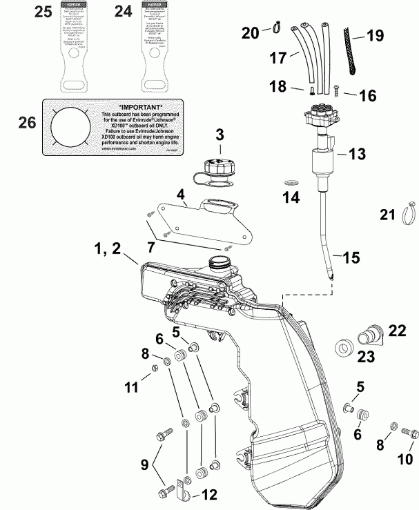 �������� ����� Evinrude E90DPLABB  - �������� ��� & ����� / oil Tank & Pump