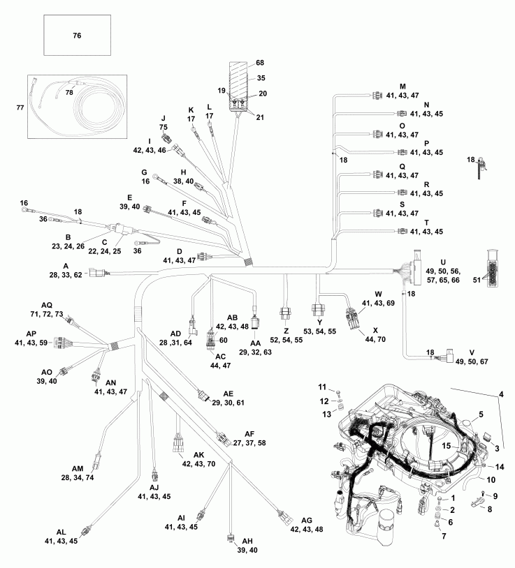 ��������� ����� EVINRUDE E115DSLAFH  - ��������� - ���� �������� / electrical Harness