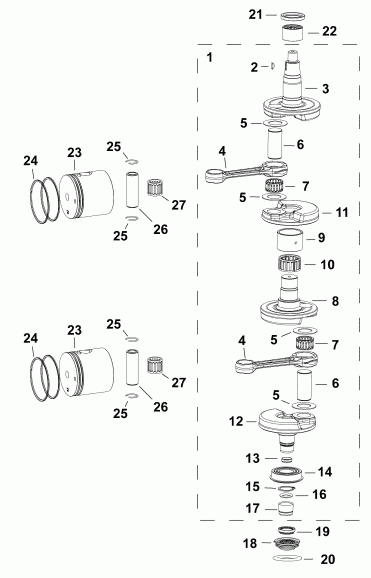 ��������� ����� EVINRUDE E15HTGXAFB  - crankshaft & Pistons / �������� & ������