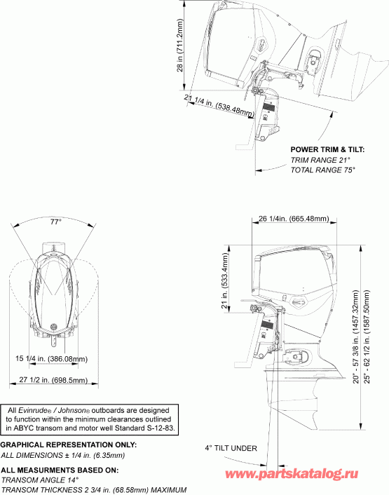 ��������� EVINRUDE E65SLAFB  - profile Drawing - ������� �������