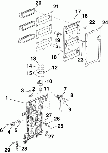  Evinrude E65SLAFB  - intake Manifold Assembly / �������� ��������� � �����