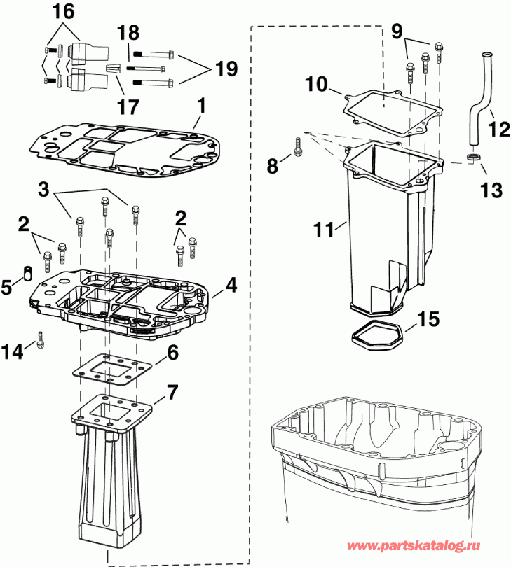 ��������� Evinrude E90SLAFC  - ������ Adapter / ������������ ������� ���-������ / exhaust Adapter / Inner Housing