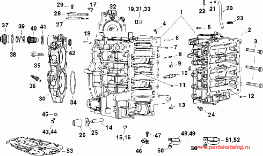 ��������� ��������� EVINRUDE E130DPXIIR  - linder & Crankcase